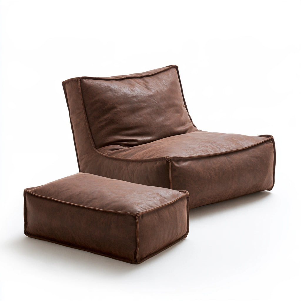 Fauteuil poire avec repose-pieds aux lignes épurées, coloris brun