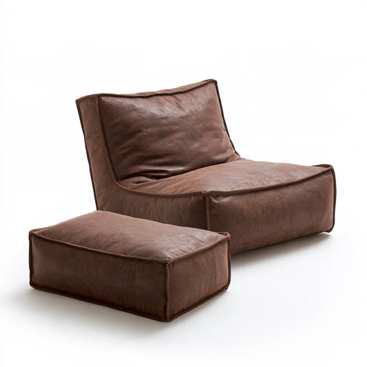 Fauteuil poire avec repose-pieds aux lignes épurées, coloris brun