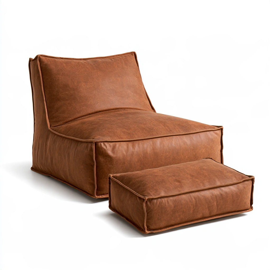 Fauteuil poire avec repose-pieds aux lignes épurées, coloris brun