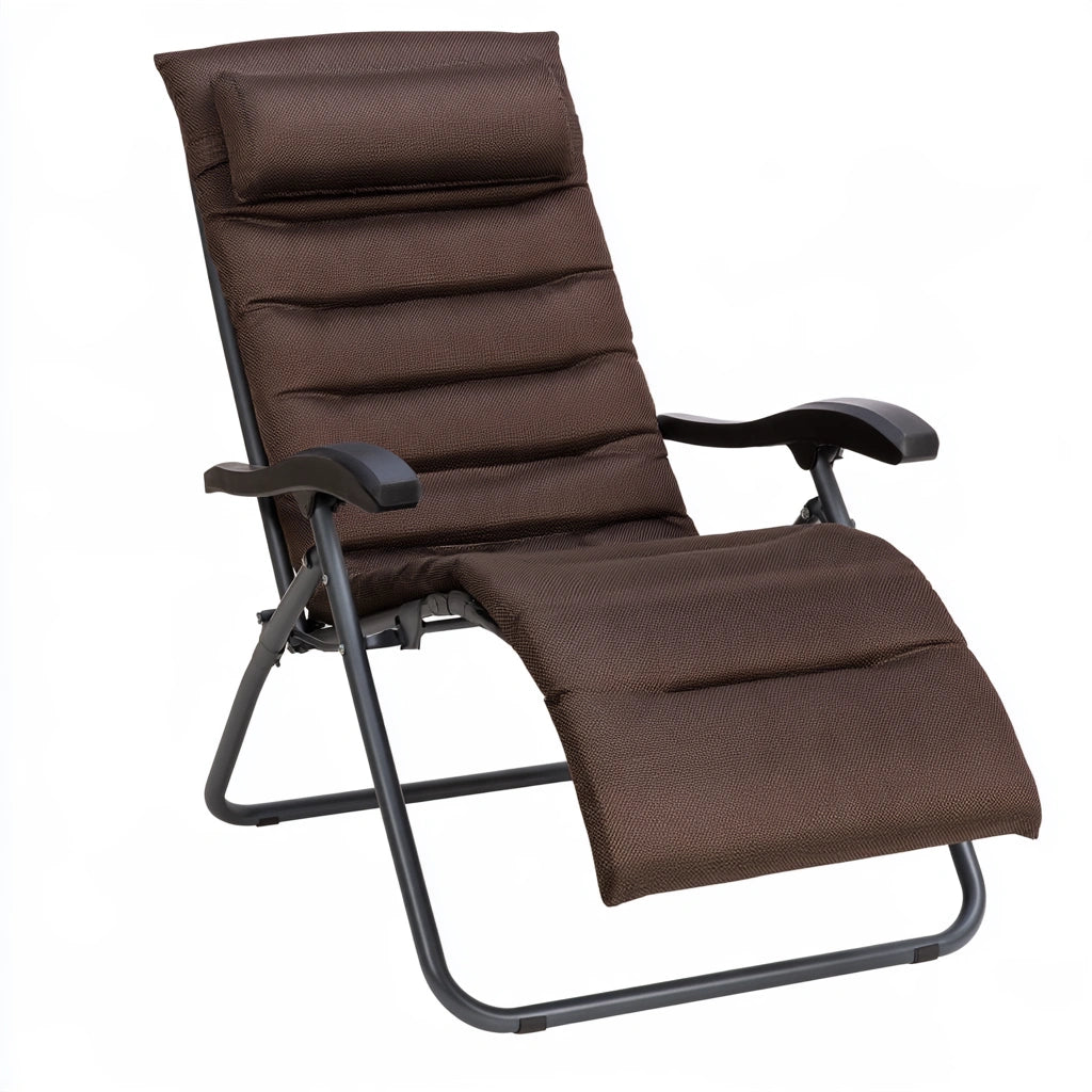 Fauteuil de jardin inclinable rembourré aux lignes épurées, coloris brun et blanc