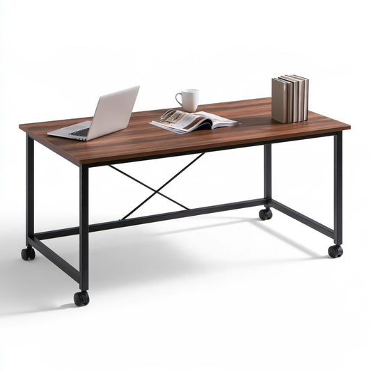 Table rectangulaire industrielle en bois, coloris brun et noir